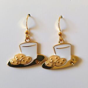 New Hand Crafted Cookies & Milk Christmas Cute Dangle Earrings 18k Gold Plated